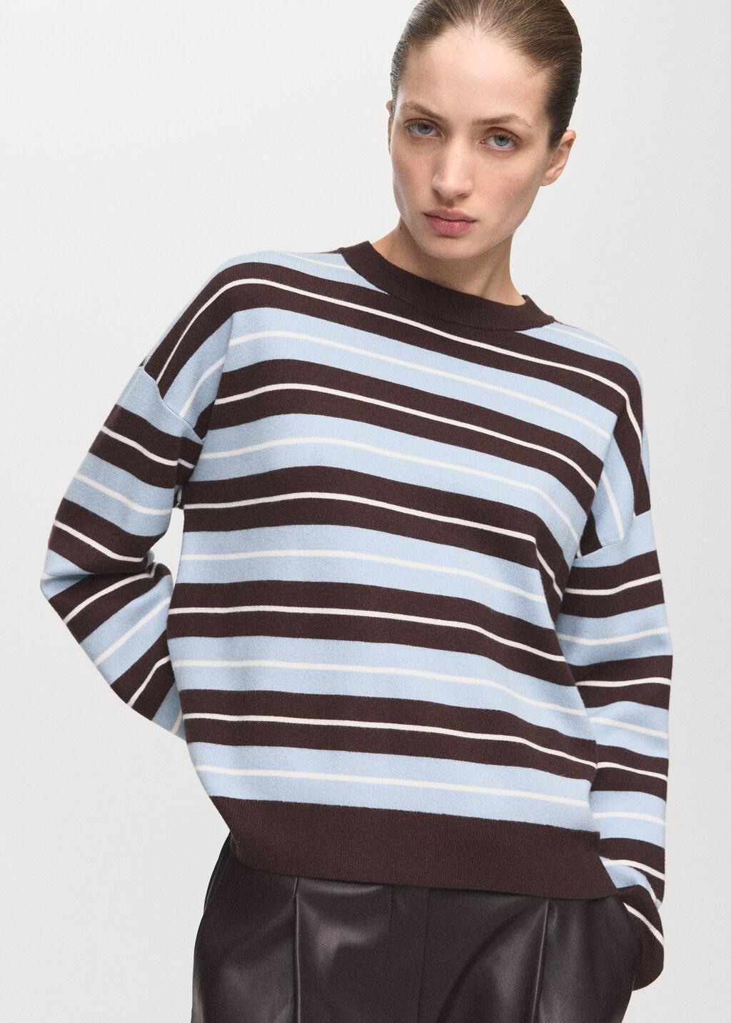 Brown Oversized Striped Sweater, Dark Brown, large image number 3