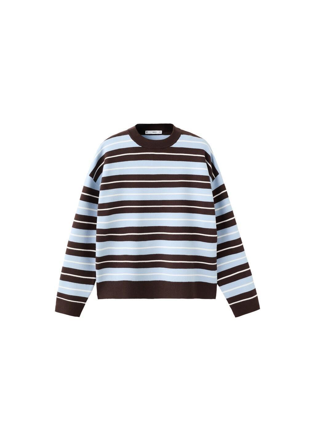 Brown Oversized Striped Sweater, Dark Brown, large image number 5