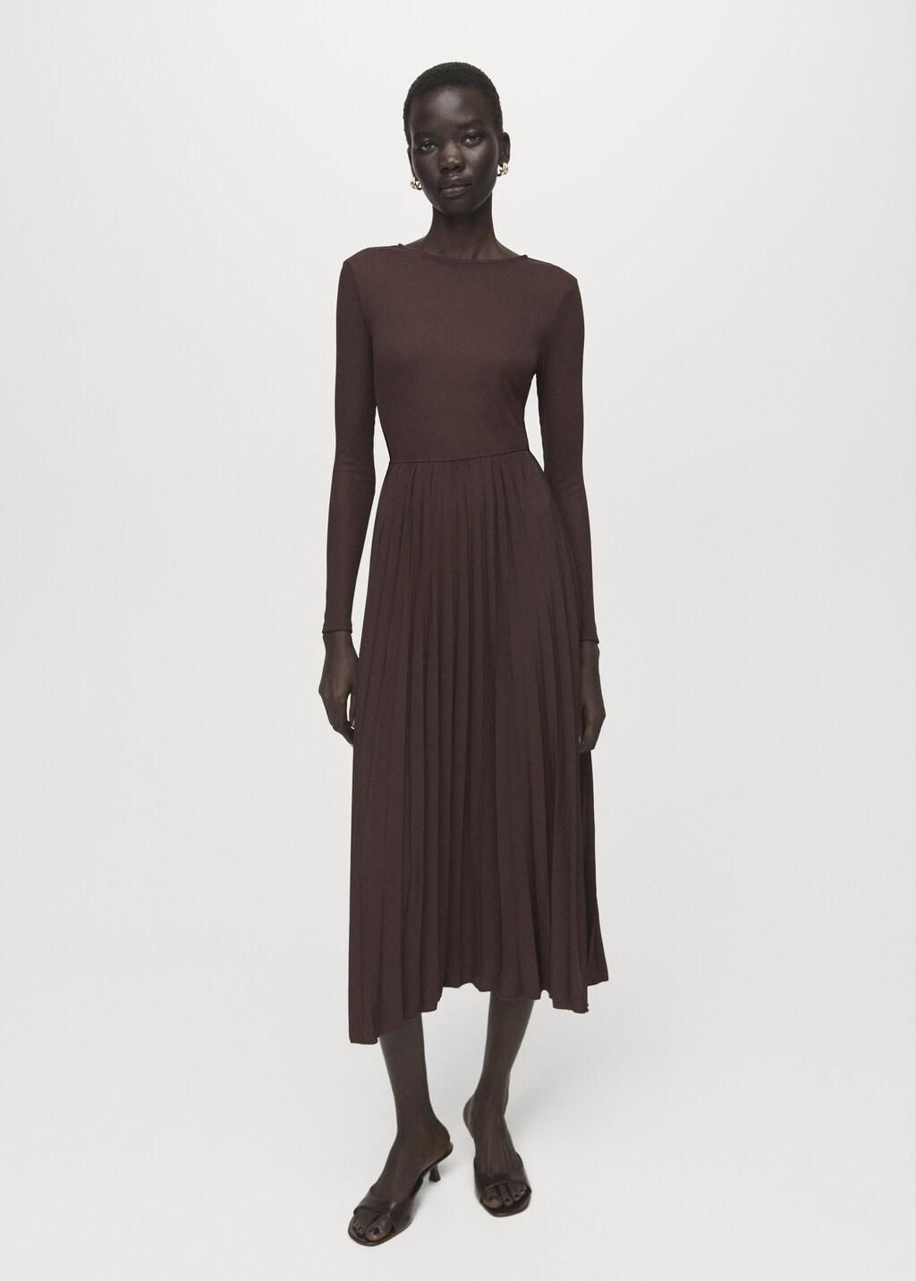 Brown Flared Midi-Dress With Belt, 0201_32, large image number 0