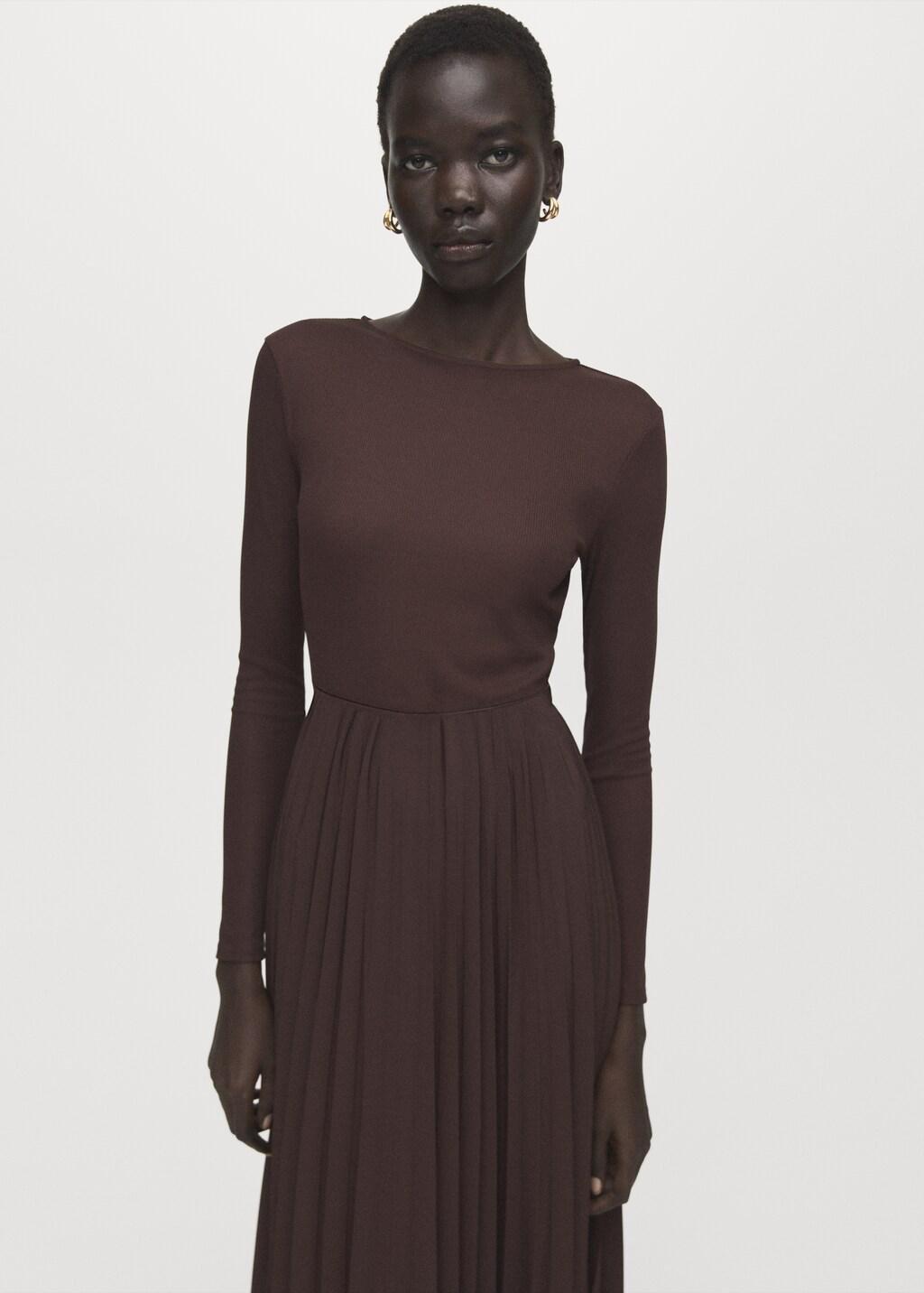 Brown Flared Midi-Dress With Belt, 0201_32, large image number 3