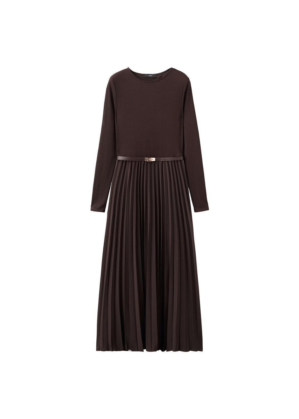 Brown Flared Midi-Dress With Belt, 0201_32, large image number 6