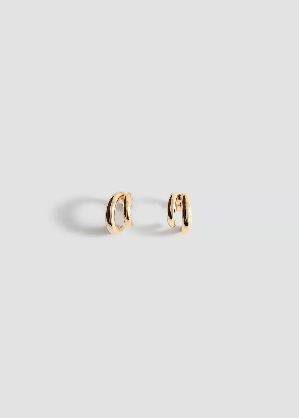 Gold Double Hoop Earrings, Gold, large image number 3