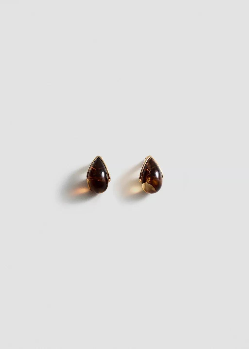 Gold Resin Drop Earrings, 0201_OR, large image number 4