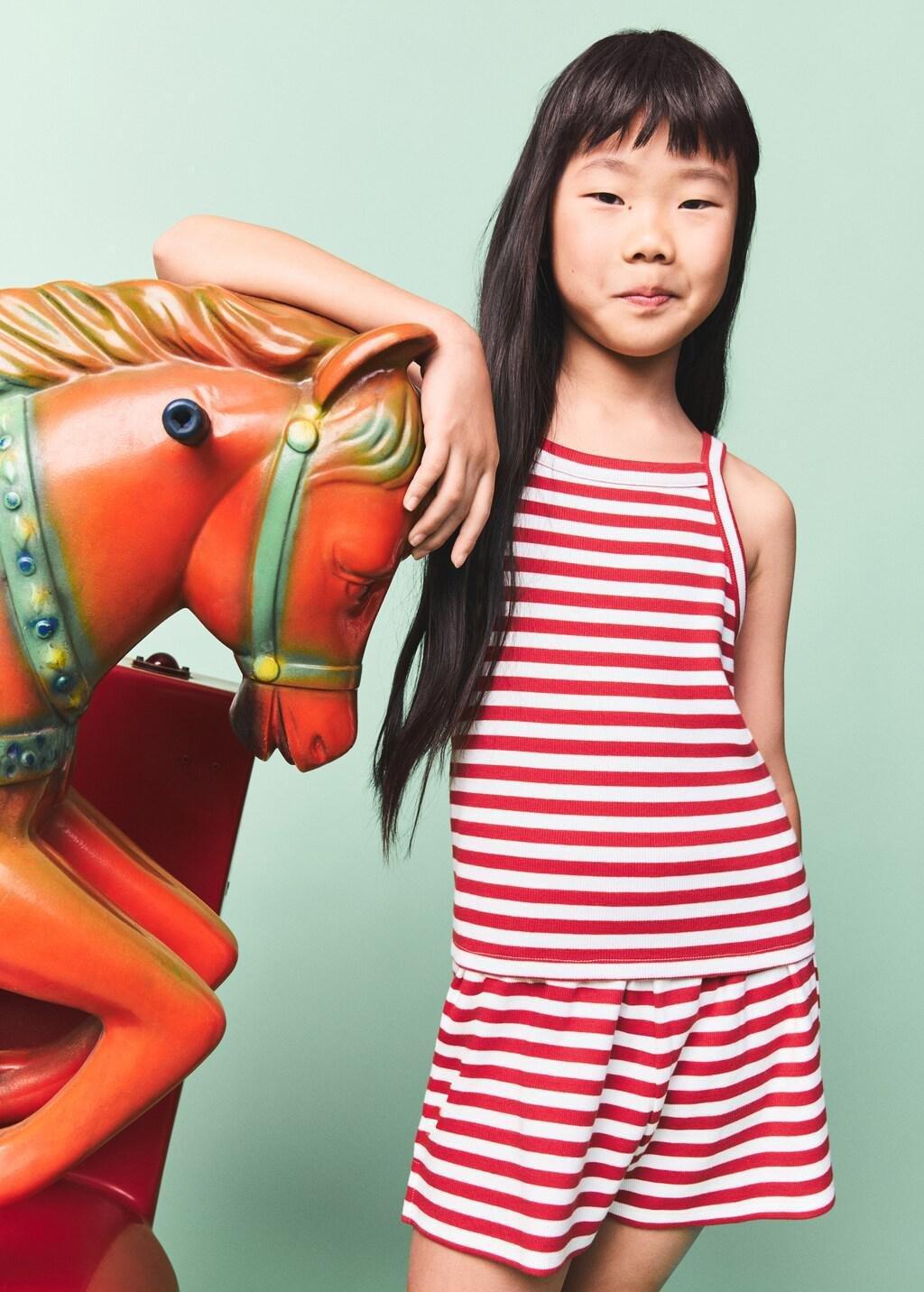 Red Ribbed Striped Shorts, Kids Girls, Red, medium