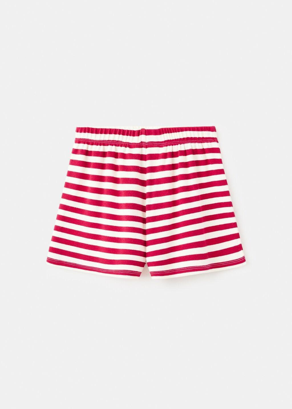 Red Ribbed Striped Shorts, Kids Girls, Red, large image number 1