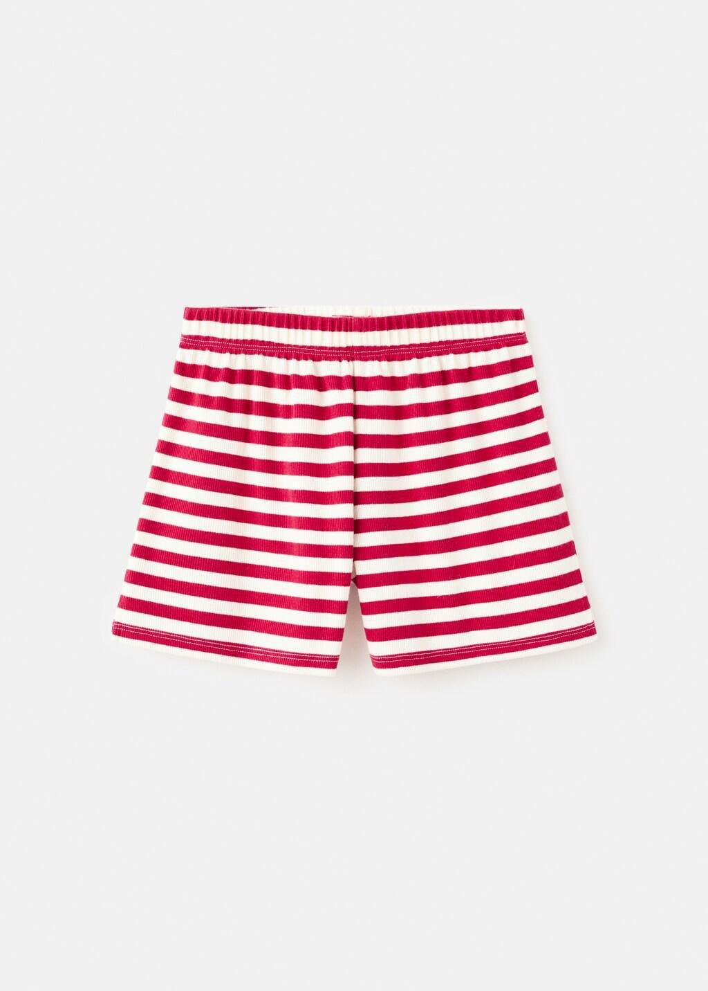 Red Ribbed Striped Shorts, Kids Girls, Red, large image number 5