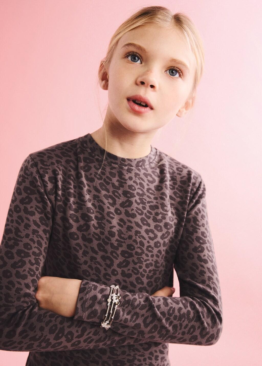 Brown Animal Print T-Shirt, Kids Girls, Dark Brown, medium