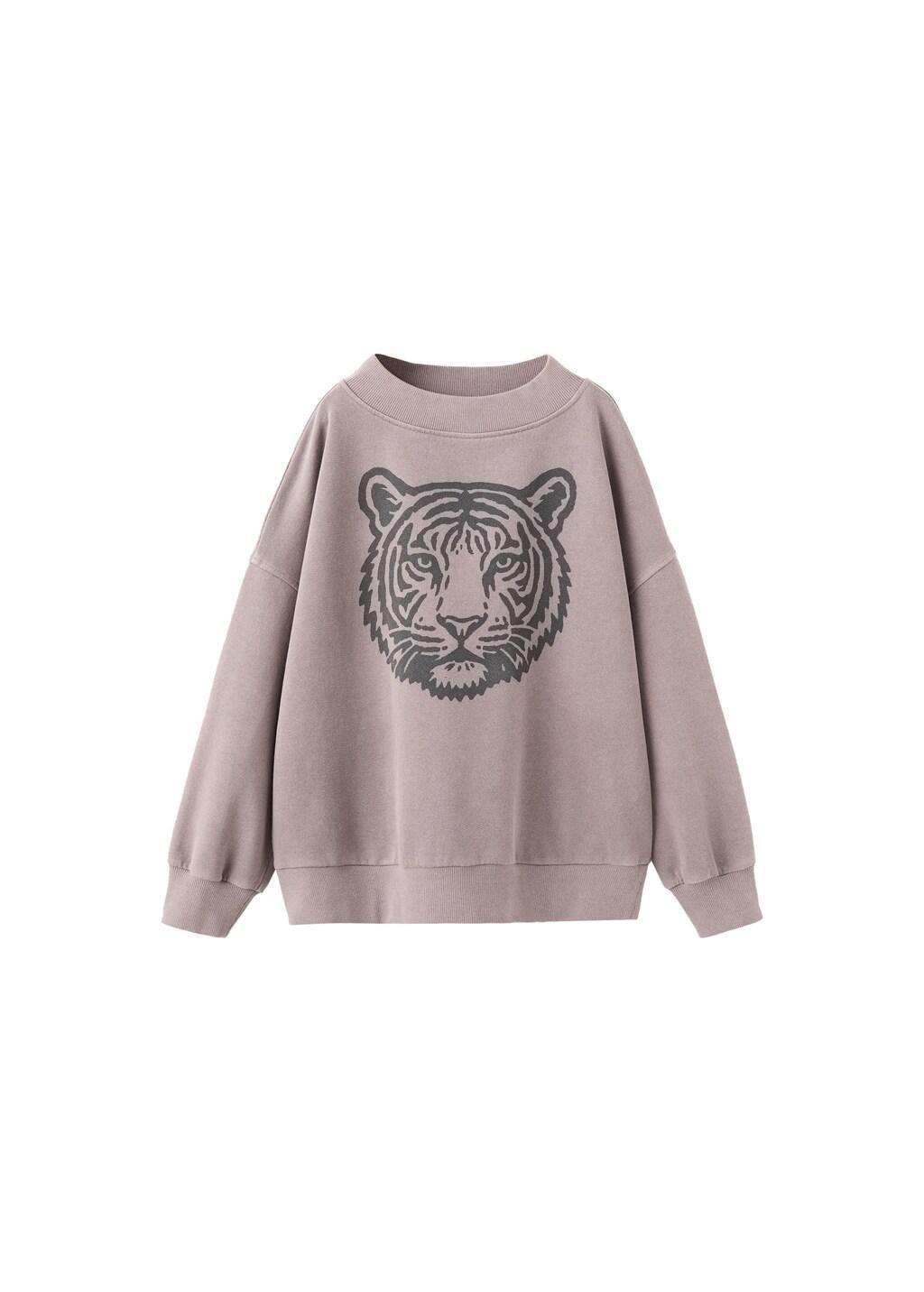 Brown Tiger-Print Sweatshirt, Kids Girls, Dark Brown, large image number 4