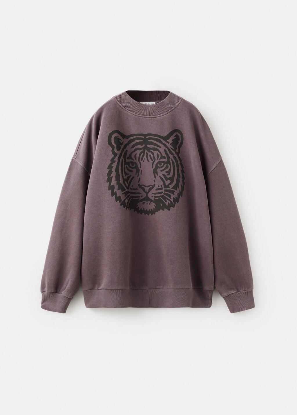 Brown Tiger-Print Sweatshirt, Kids Girls, Dark Brown, large image number 5
