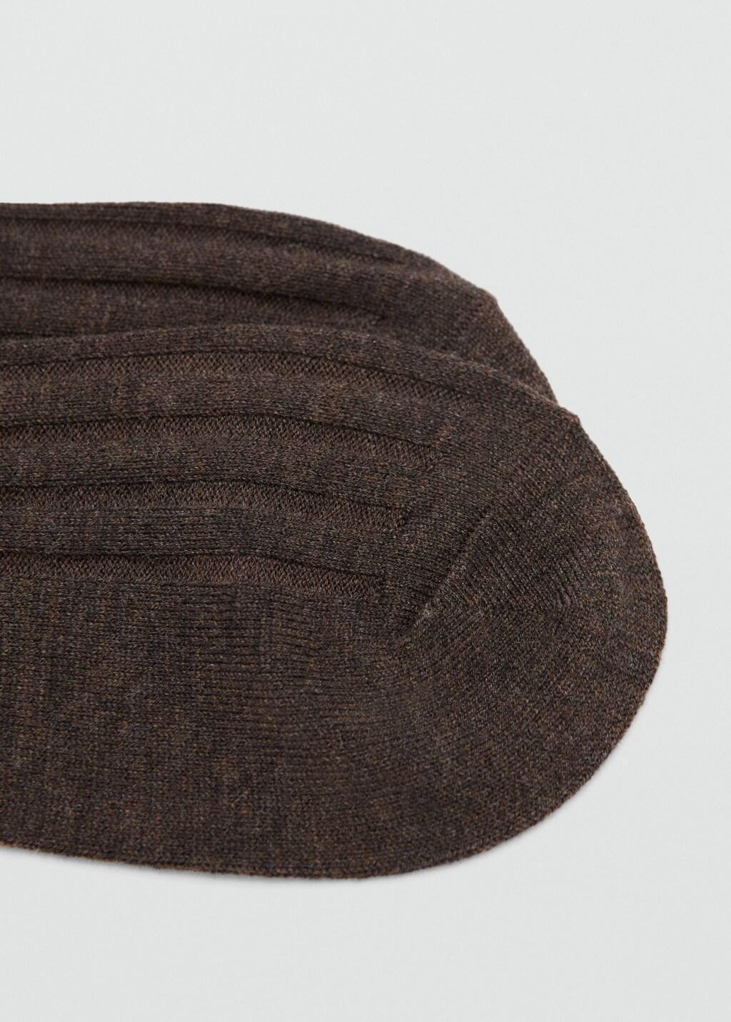 Brown Ribbed Wool Blend Socks, Dark Brown, large image number 0