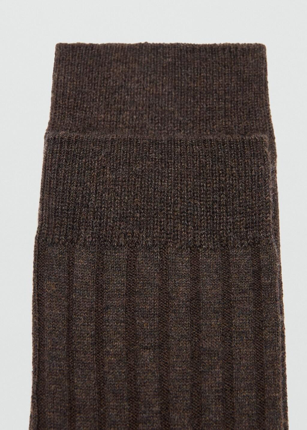 Brown Ribbed Wool Blend Socks, Dark Brown, large image number 1