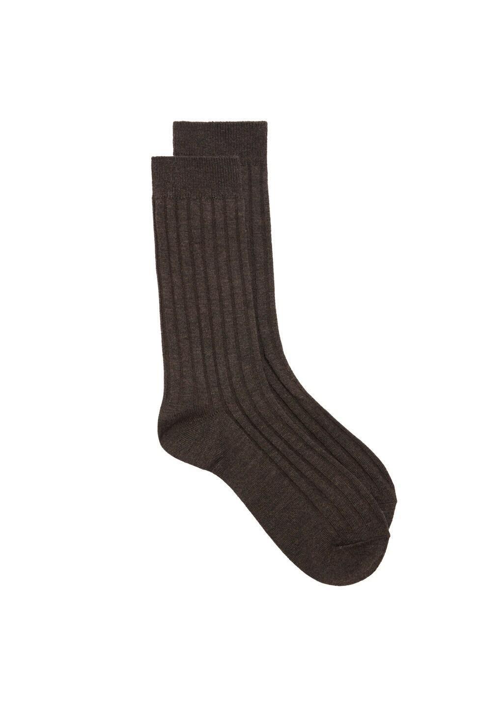 Brown Ribbed Wool Blend Socks, Dark Brown, large image number 2