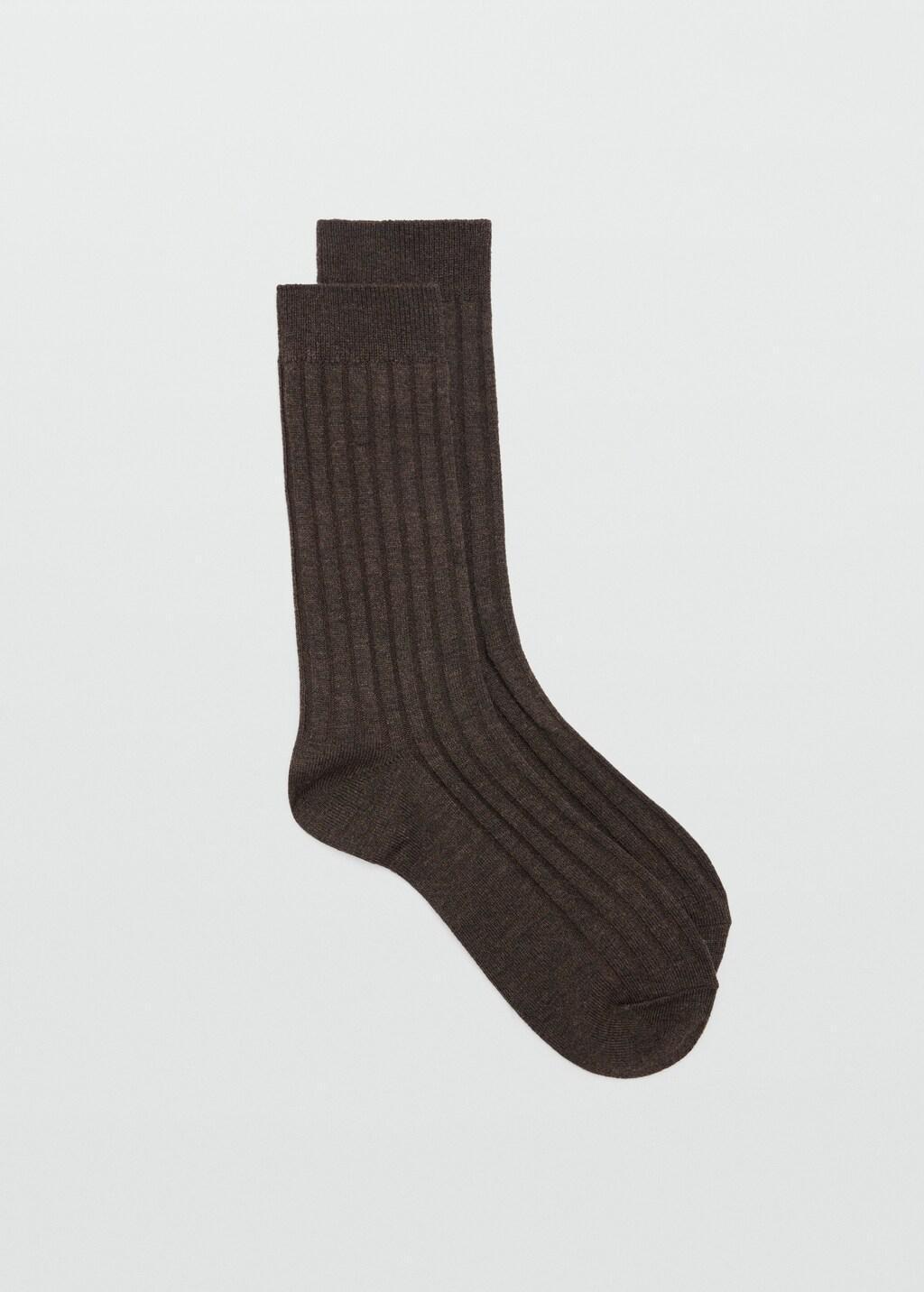 Brown Ribbed Wool Blend Socks, Dark Brown, large image number 3