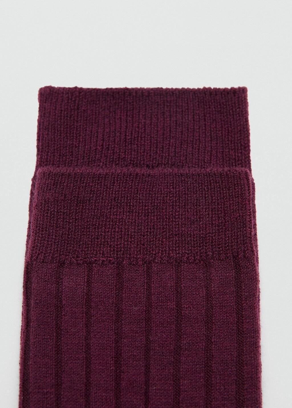 Red Ribbed Wool Blend Socks, Dark Red, large image number 1