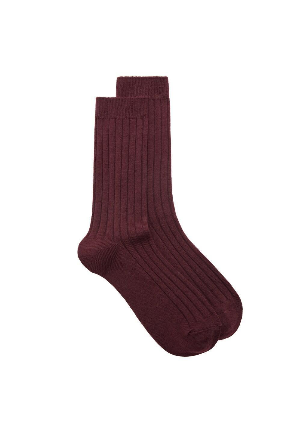 Red Ribbed Wool Blend Socks, Dark Red, large image number 2