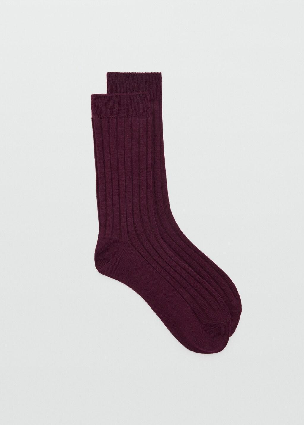 Red Ribbed Wool Blend Socks, Dark Red, large image number 3