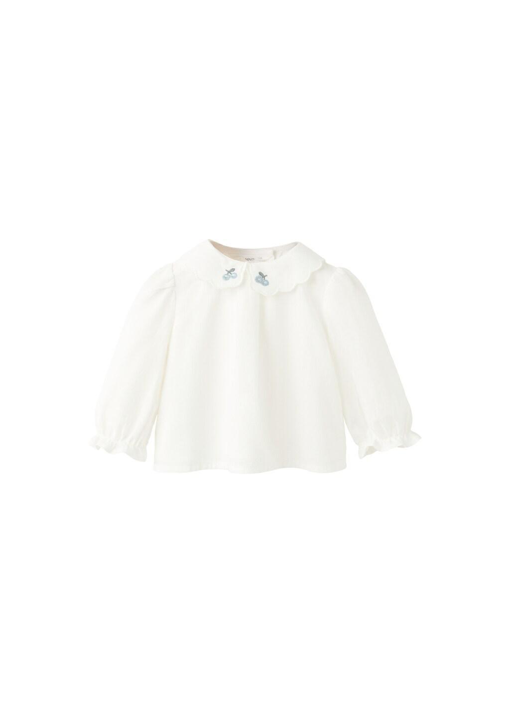 White Embroidered Blouse With Scalloped Details, Baby Girls, Natural White, large image number 3