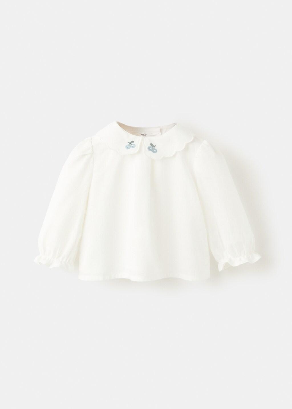 White Embroidered Blouse With Scalloped Details, Baby Girls, Natural White, large image number 4