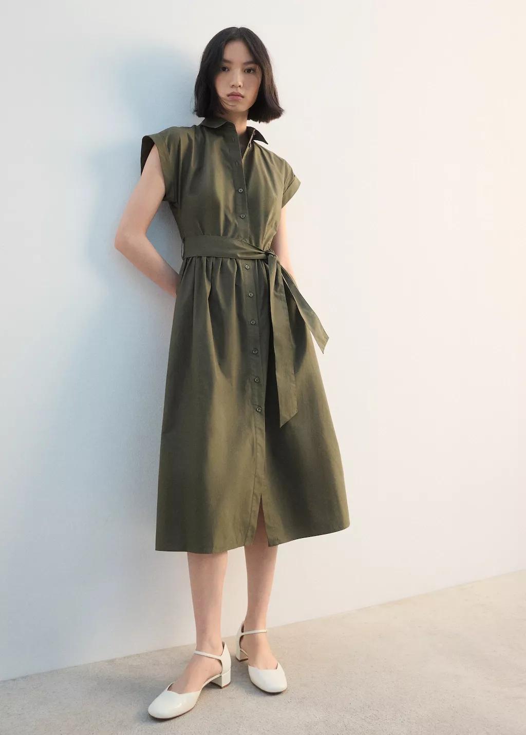 Khaki Belt Shirt Dress, Beige - Khaki, large image number 0