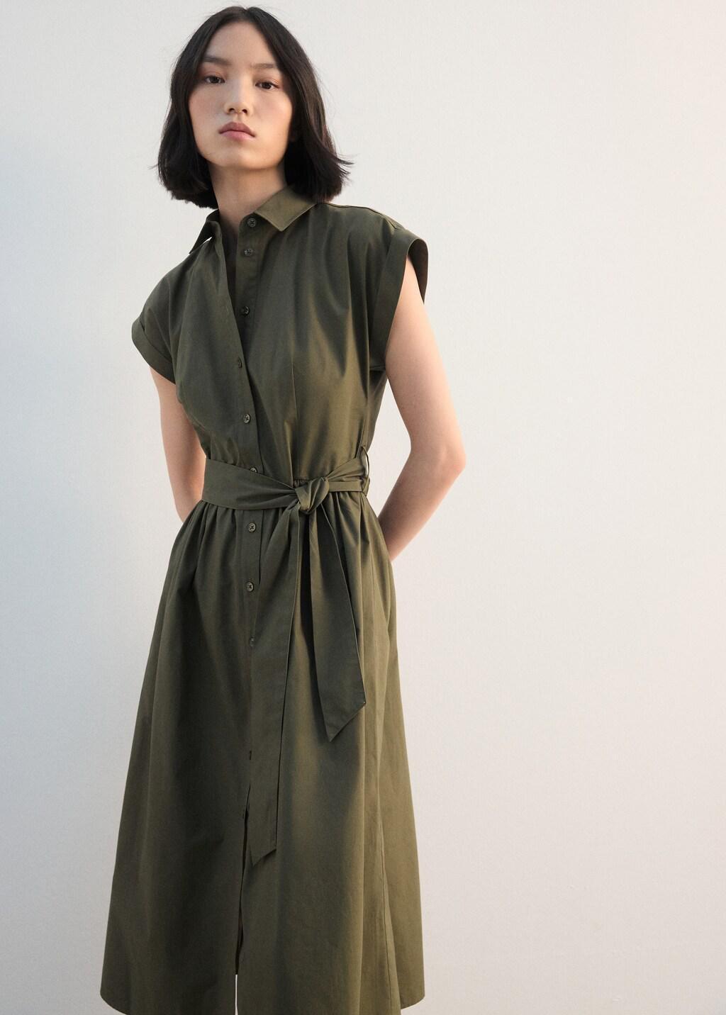 Khaki Belt Shirt Dress, Beige - Khaki, large image number 3