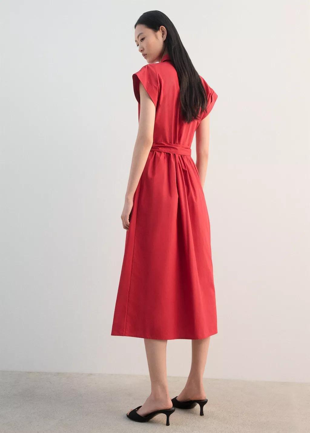 Khaki Belt Shirt Dress, Red, large image number 2
