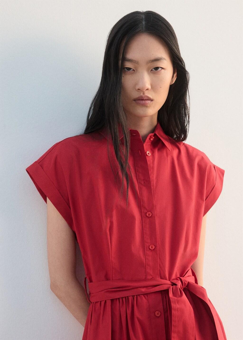 Khaki Belt Shirt Dress, Red, large image number 3