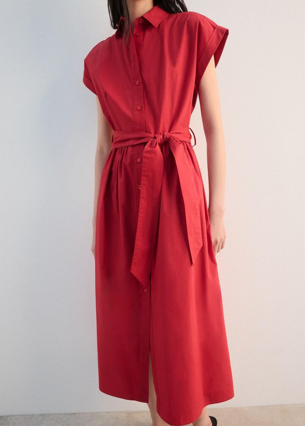Khaki Belt Shirt Dress, Red, large image number 5