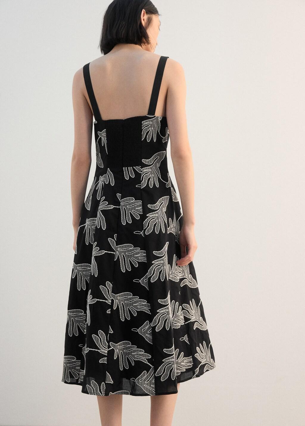 Black Floral Embroidery Dress, Black, large image number 2