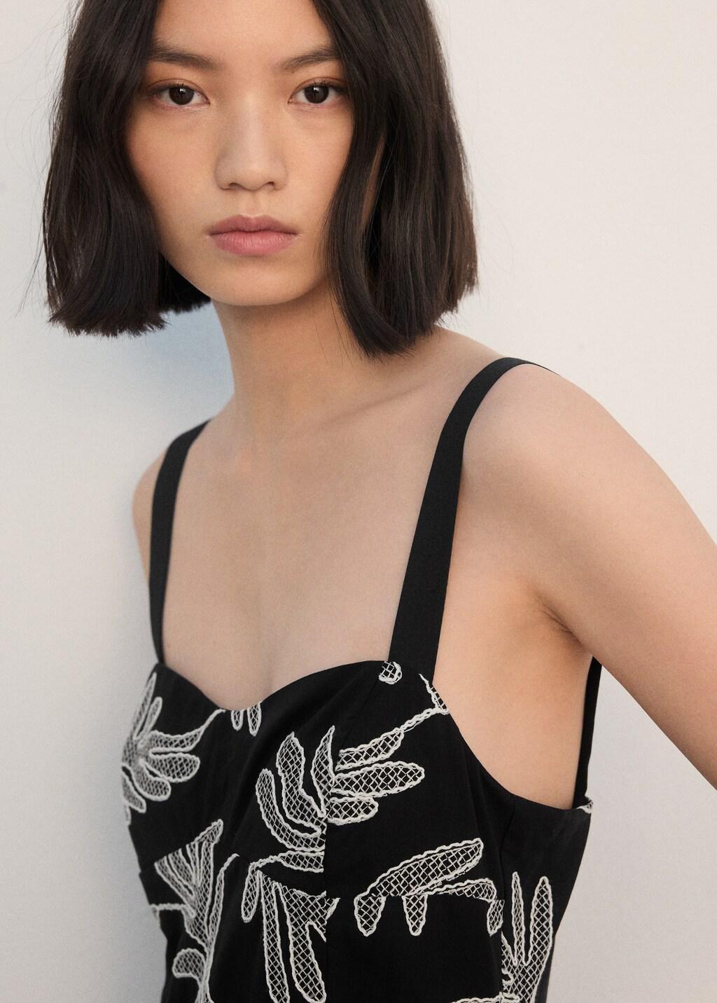 Black Floral Embroidery Dress, Black, large image number 4