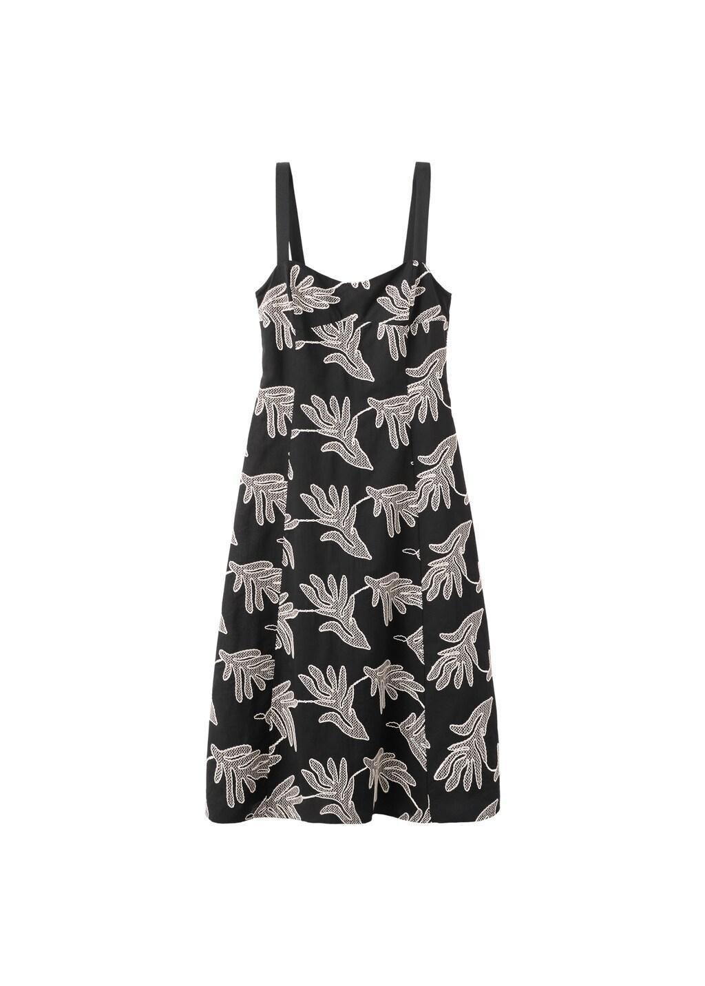 Black Floral Embroidery Dress, Black, large image number 6