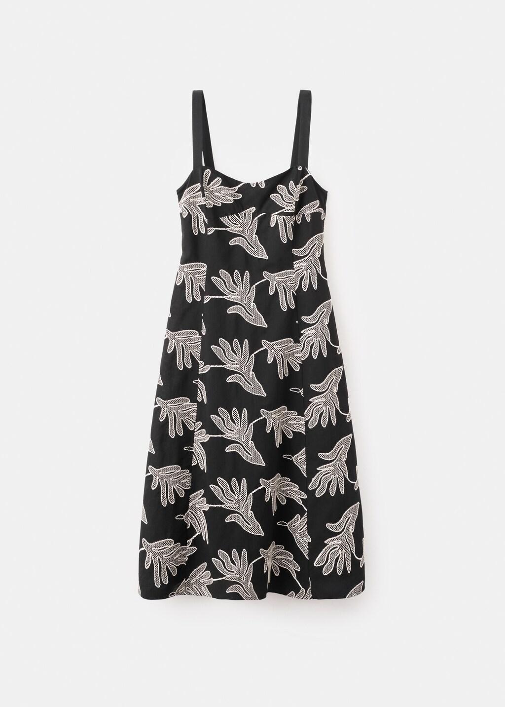 Black Floral Embroidery Dress, Black, large image number 7