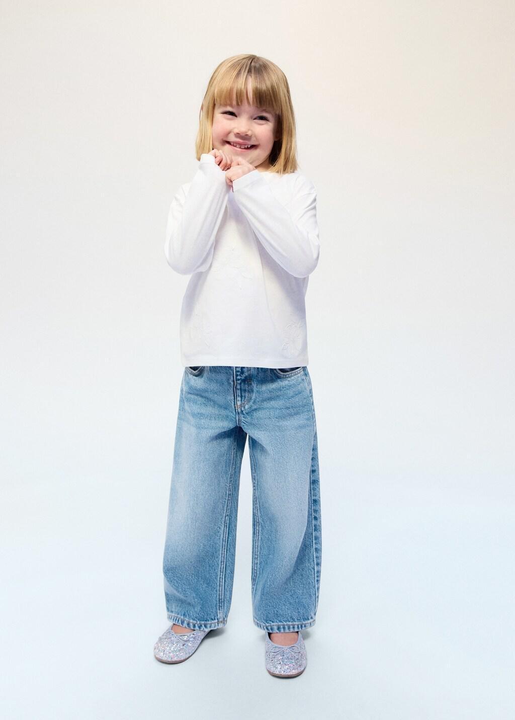 Blue Wide Leg Long Jeans, Baby Girl, Open Blue, medium