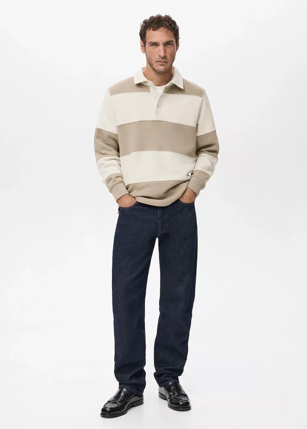 Brown Striped Polo Sweatshirt, Medium Brown, large image number 0