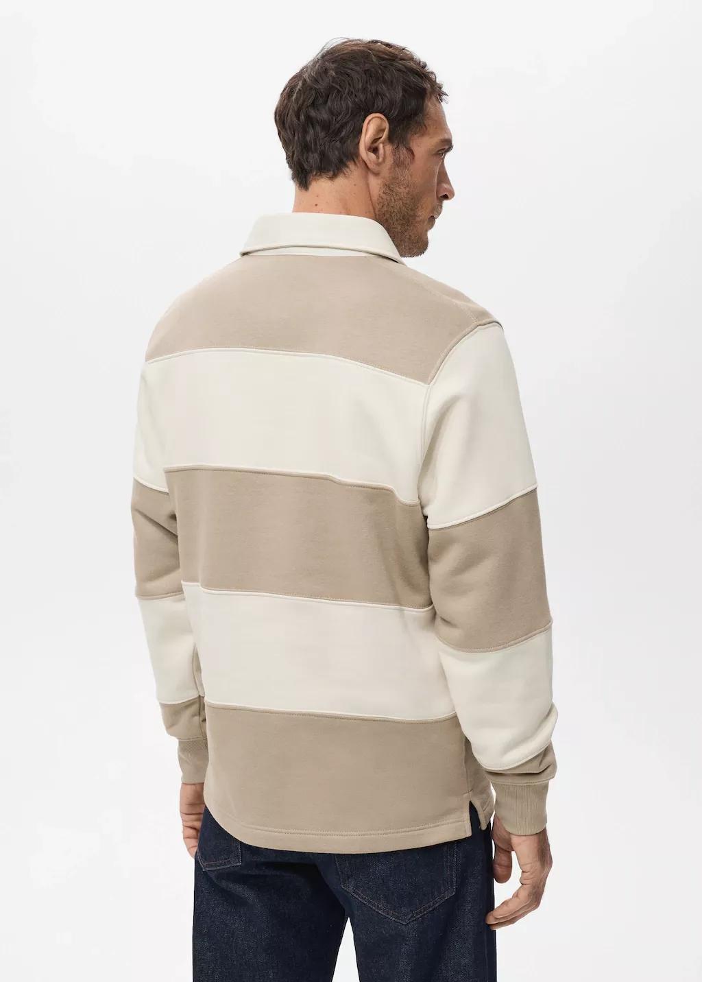 Brown Striped Polo Sweatshirt, Medium Brown, medium