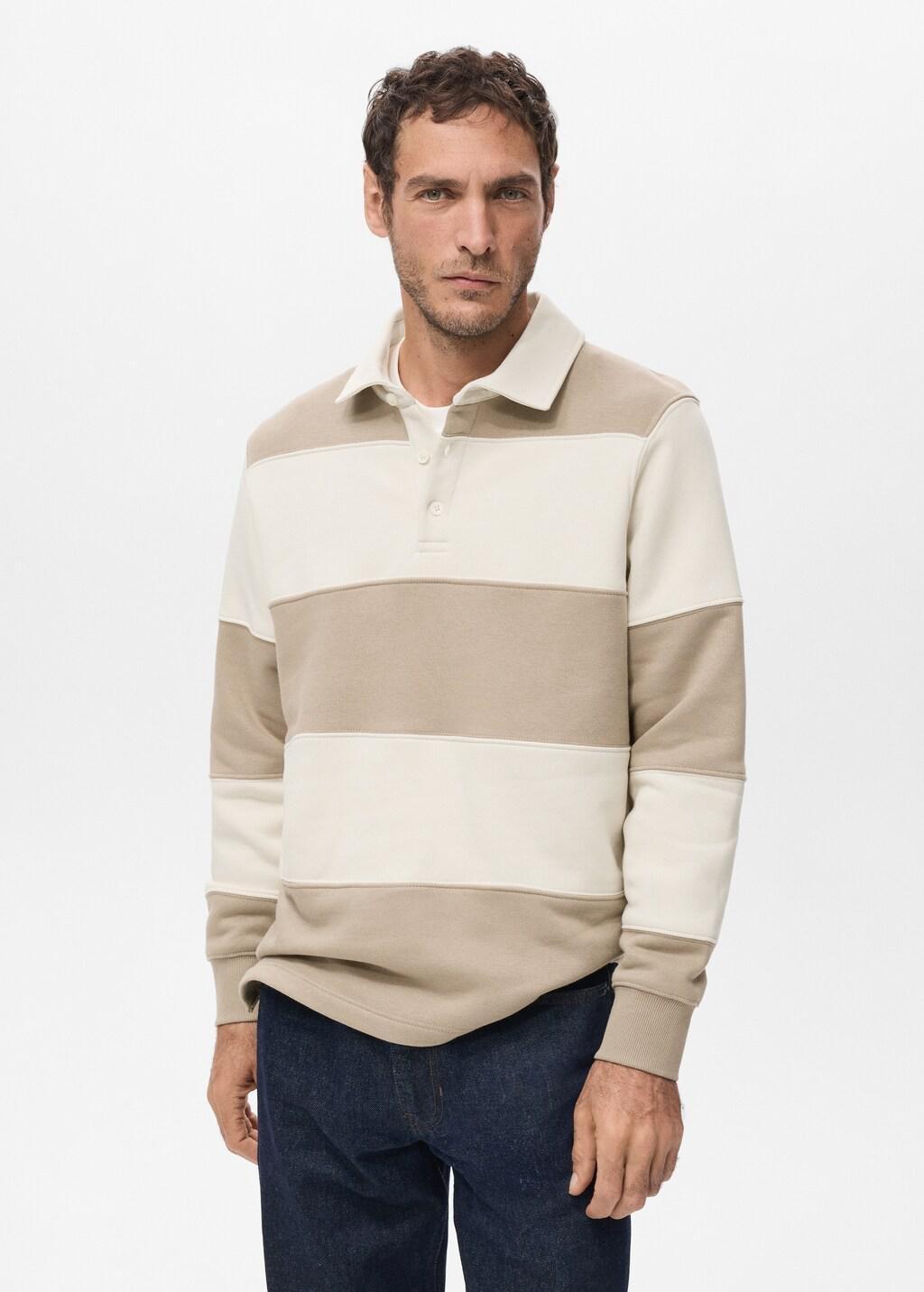 Brown Striped Polo Sweatshirt, Medium Brown, large image number 3