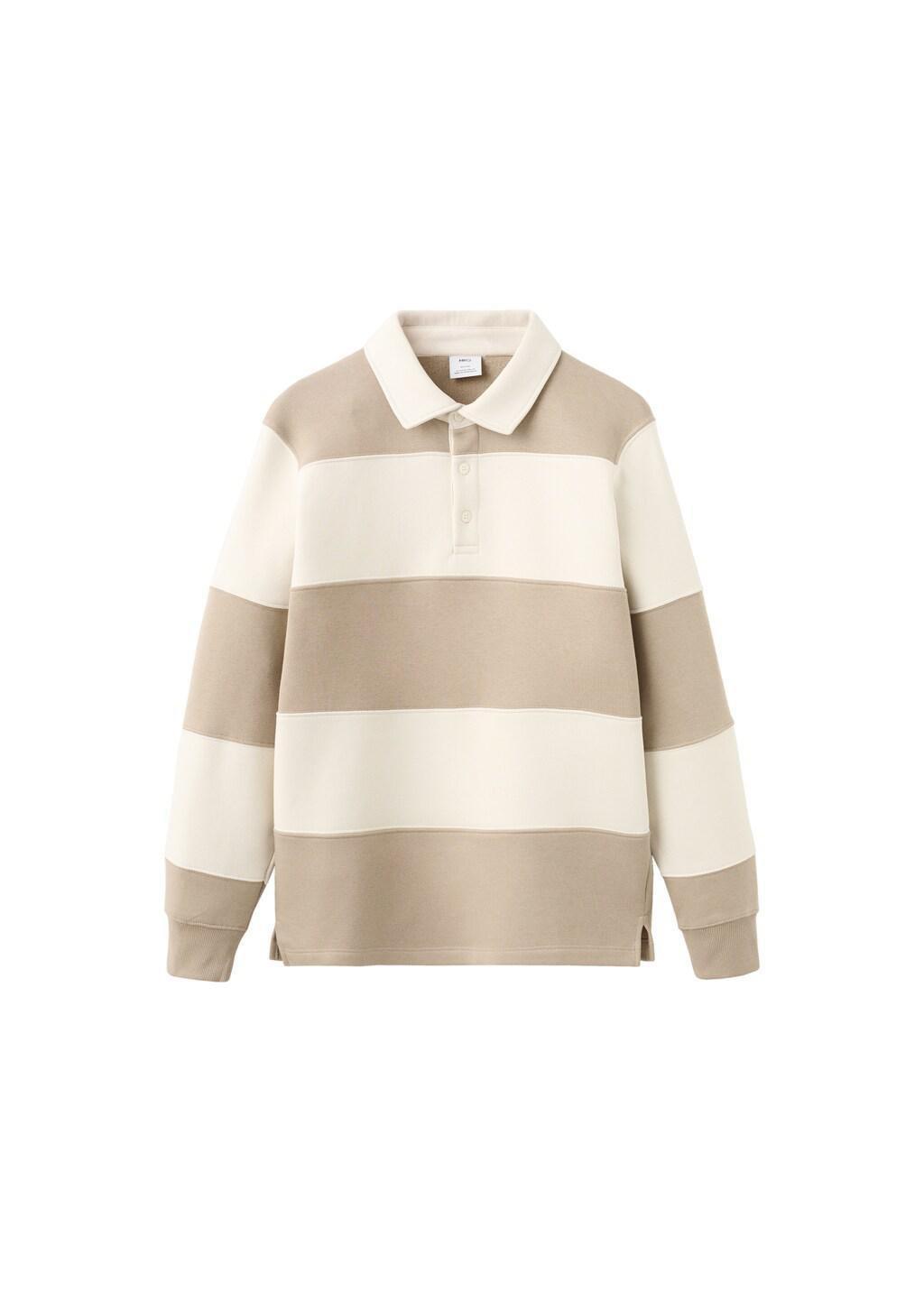 Brown Striped Polo Sweatshirt, Medium Brown, large image number 7