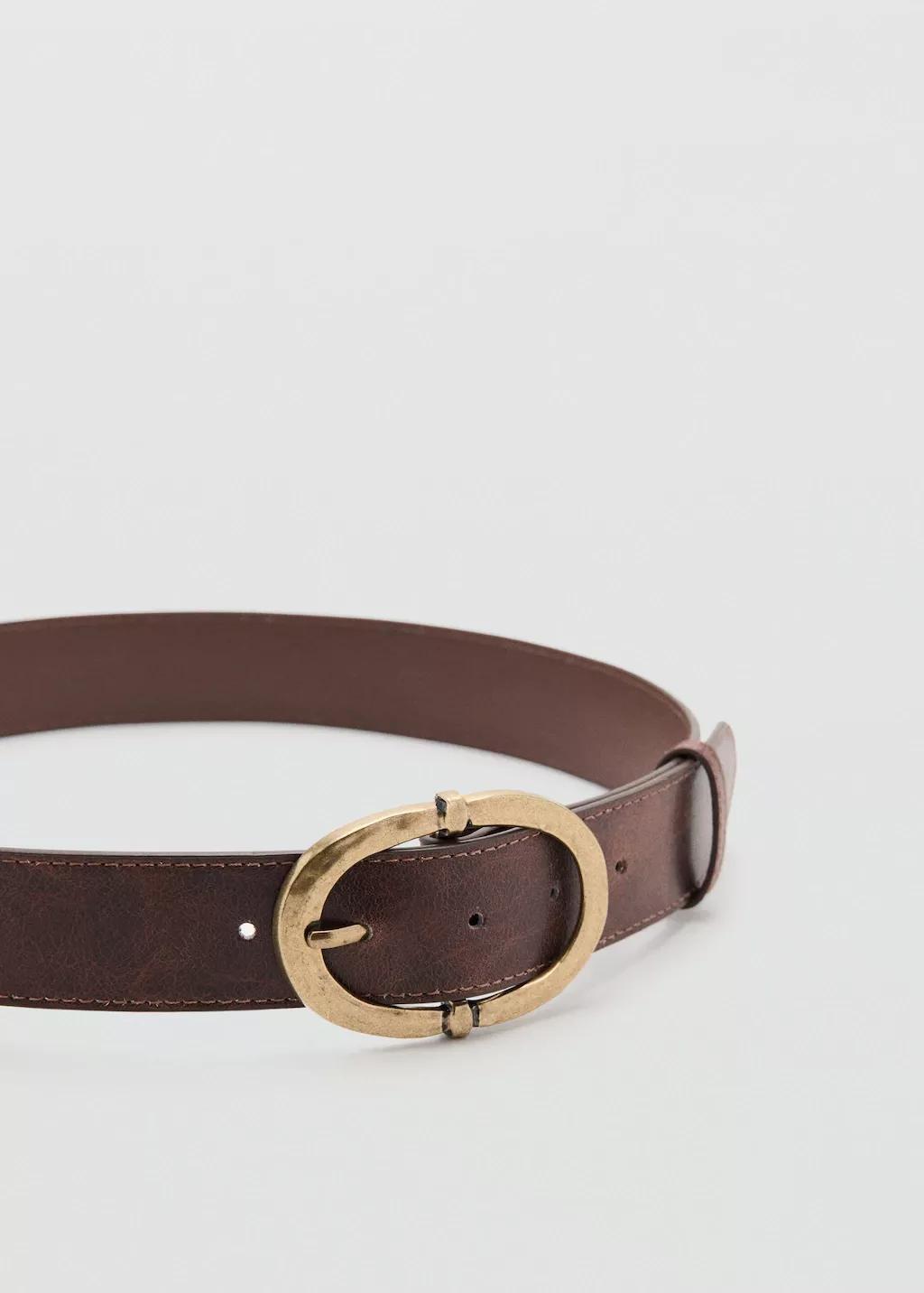Brown Textured Metal Buckle Belt, Brown, large image number 0
