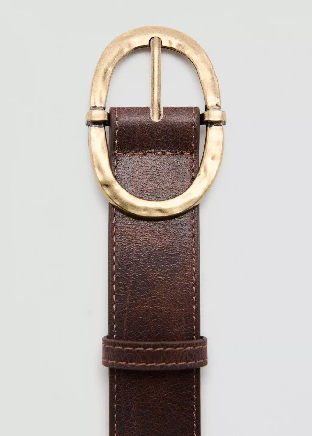 Brown Textured Metal Buckle Belt, Brown, medium