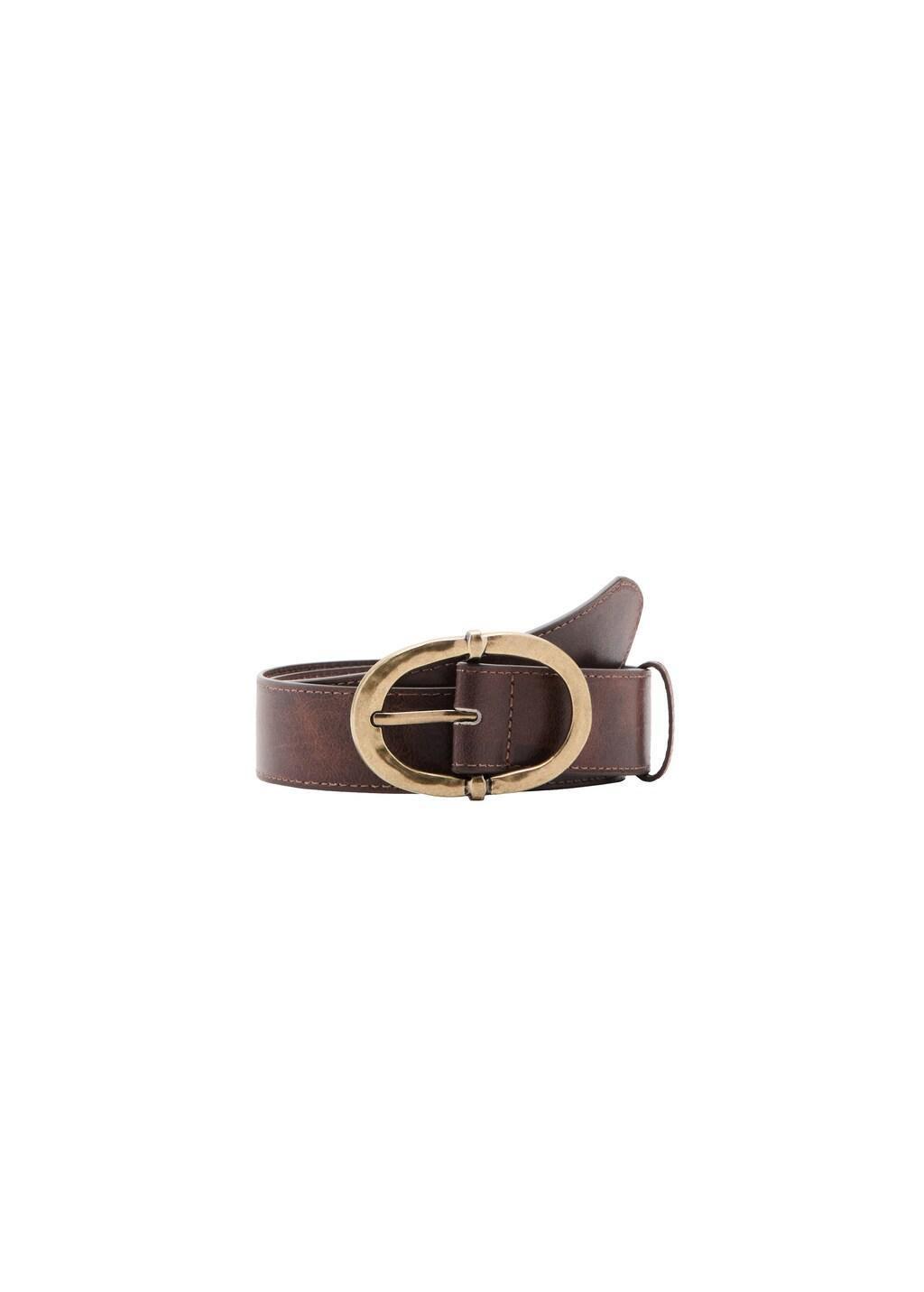 Brown Textured Metal Buckle Belt, Brown, medium