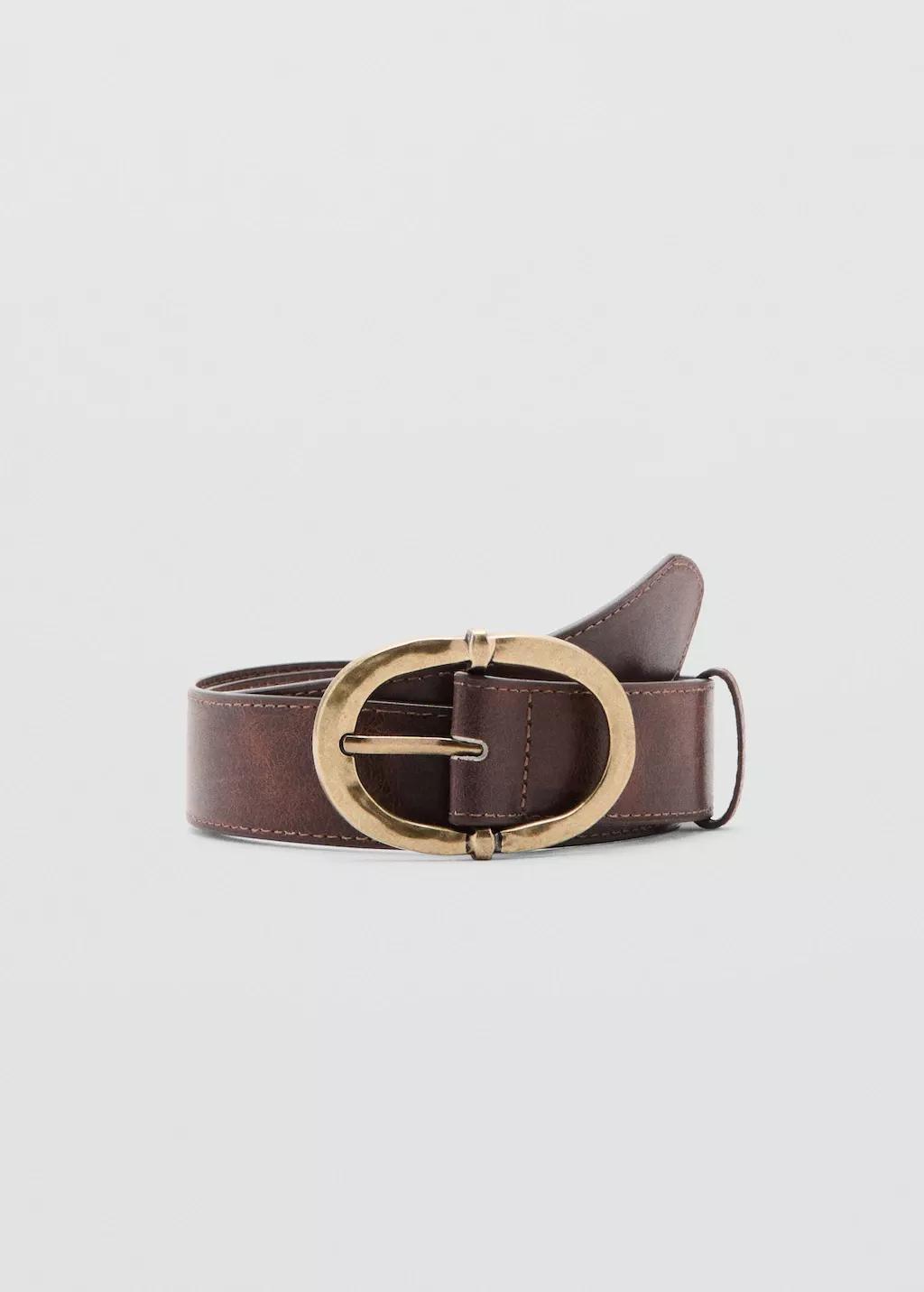 Brown Textured Metal Buckle Belt, Brown, large image number 3
