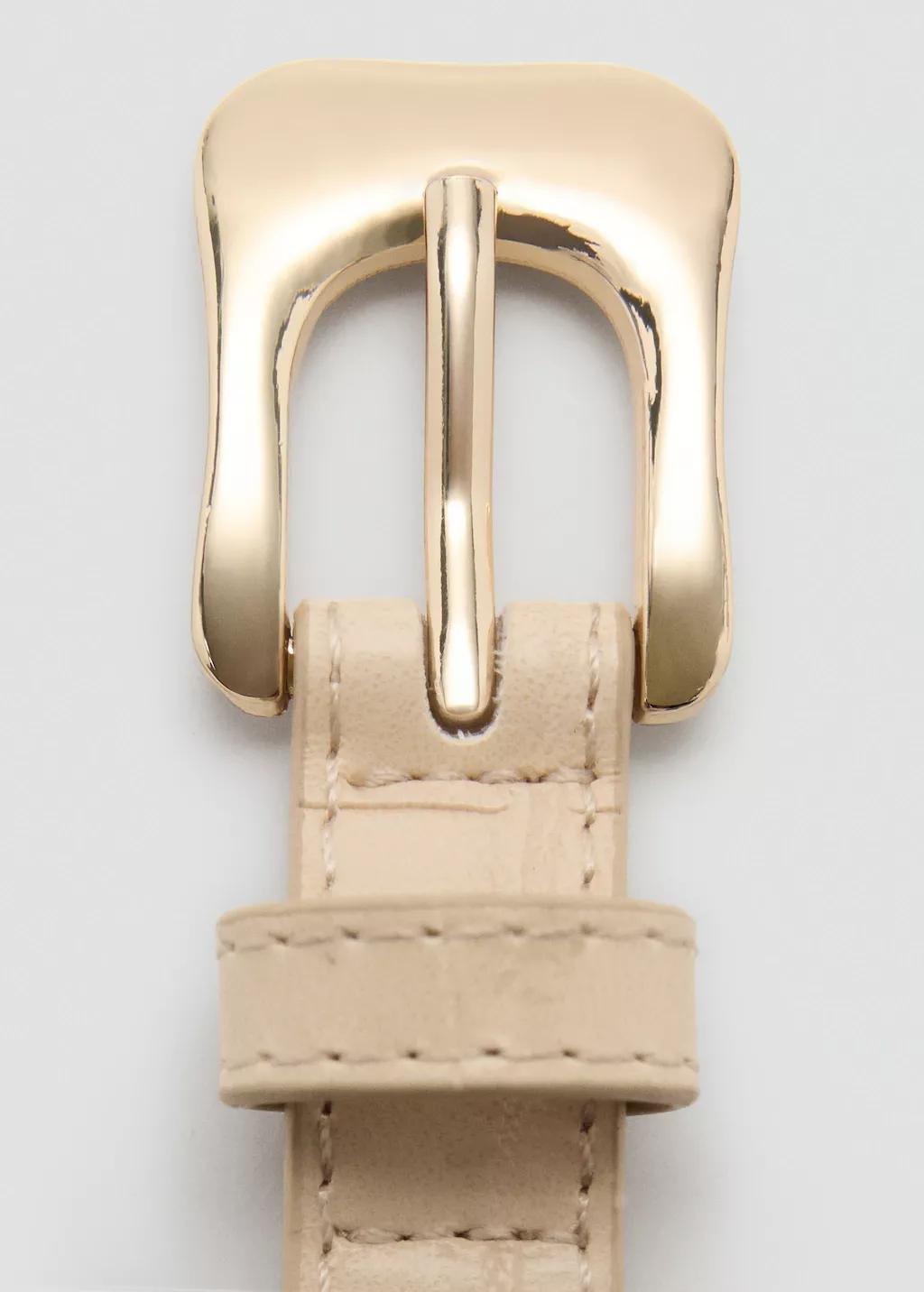 Yellow Croco Faux-Leather Belt, Yellow, medium