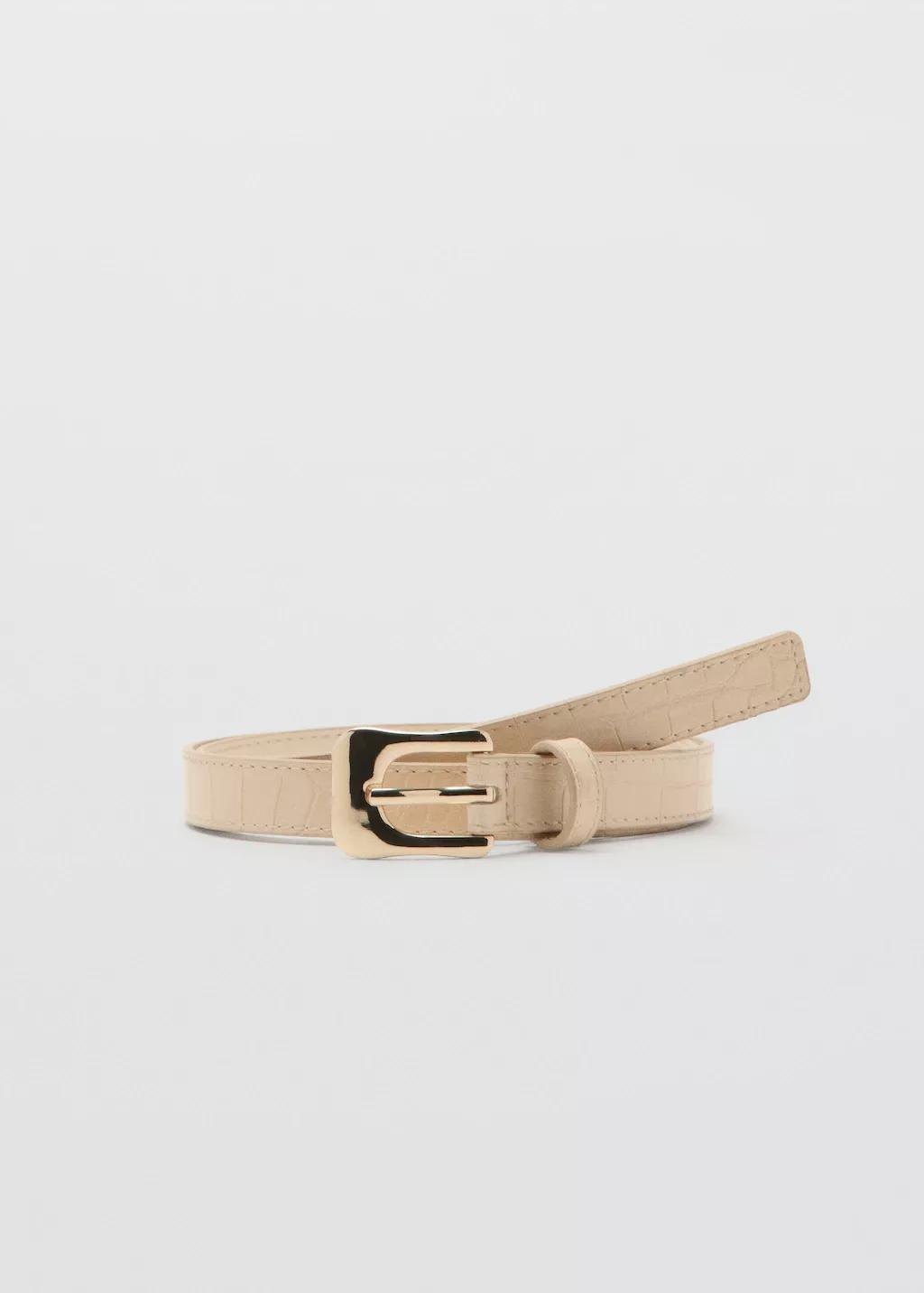 Yellow Croco Faux-Leather Belt, Yellow, large image number 3