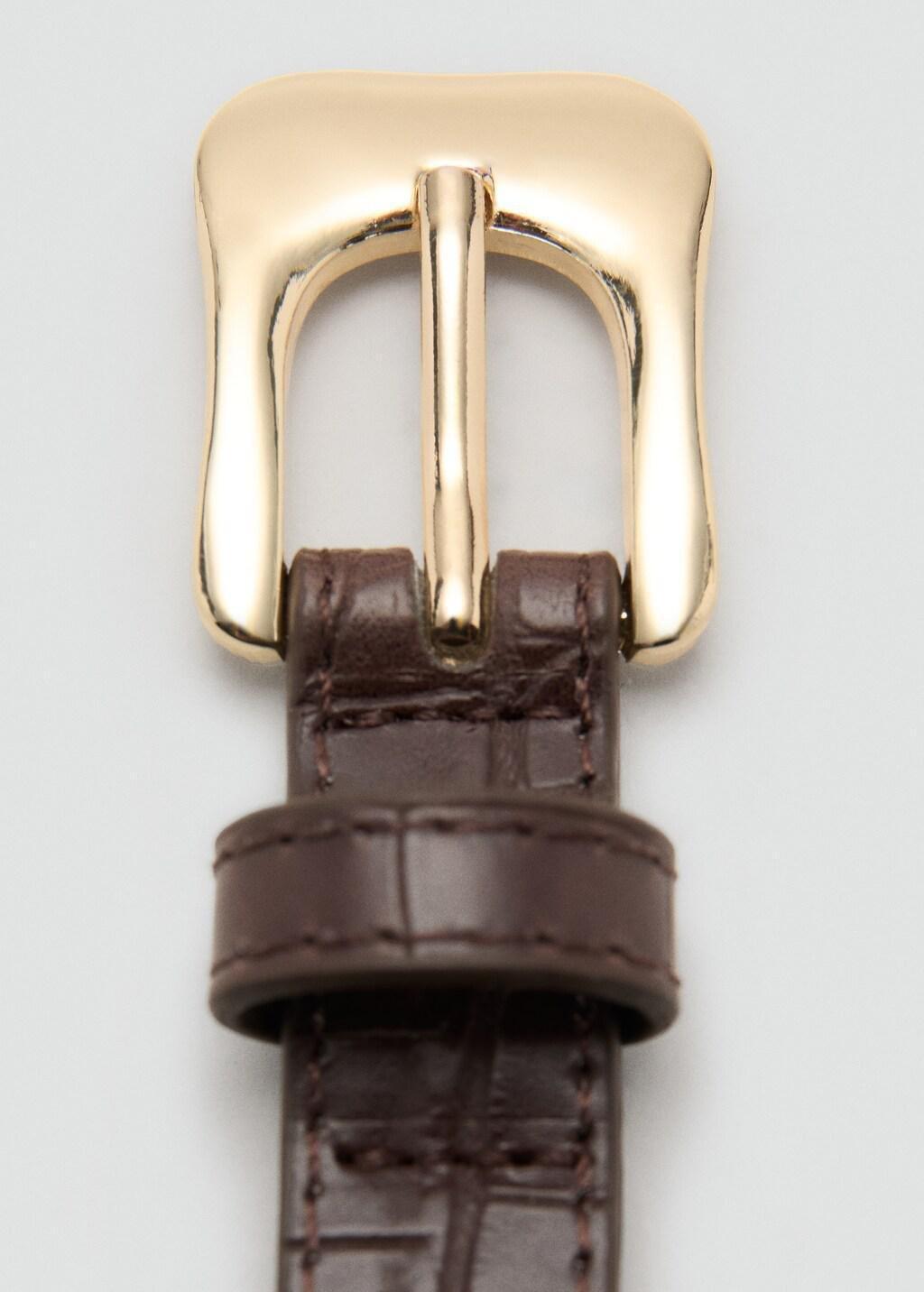 Brown Croco Faux-Leather Belt, Dark Brown, large image number 0