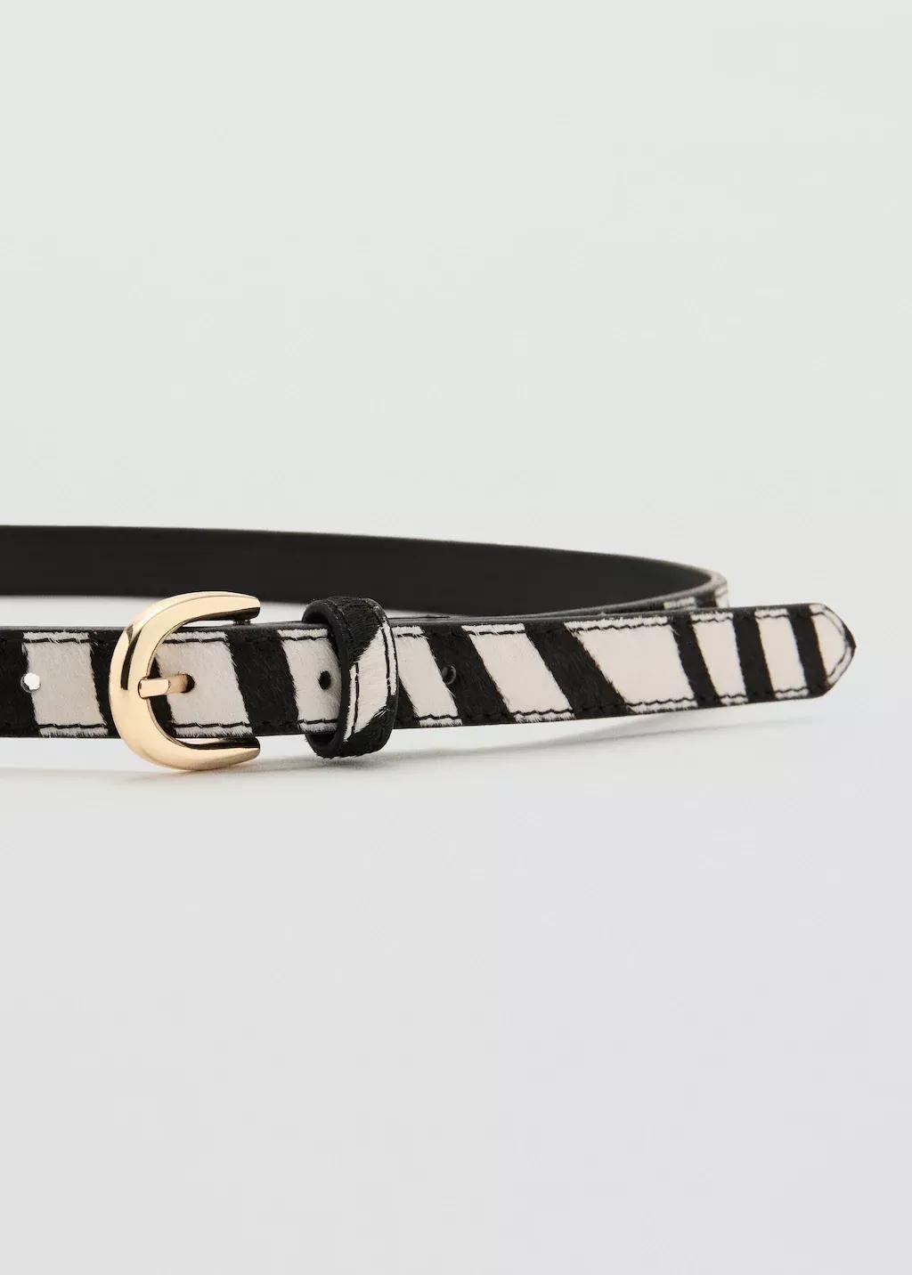 Black Animal Print Leather Belt, 0201_99, large image number 1