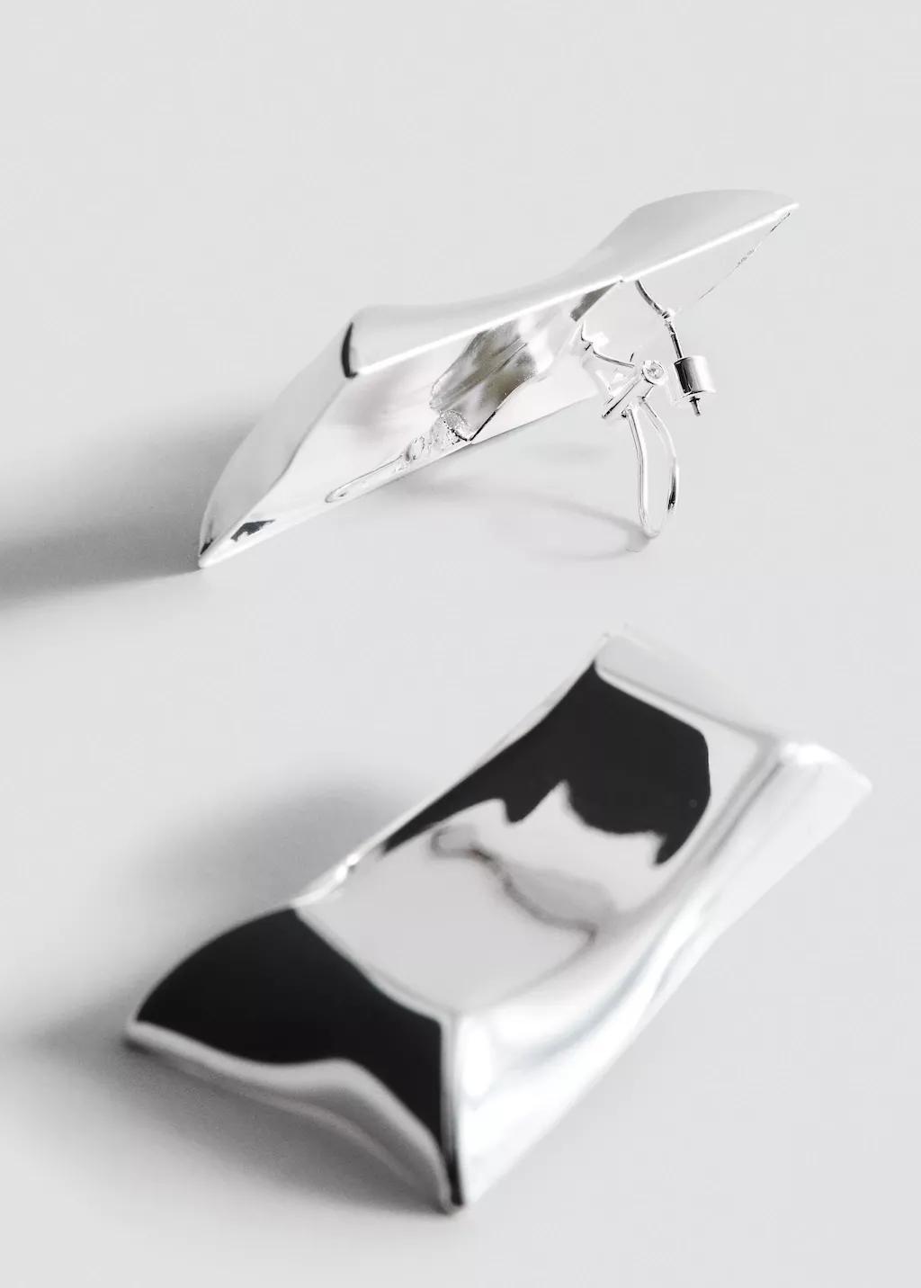 Silver Irregular Metallic Earrings, Silver, large image number 0