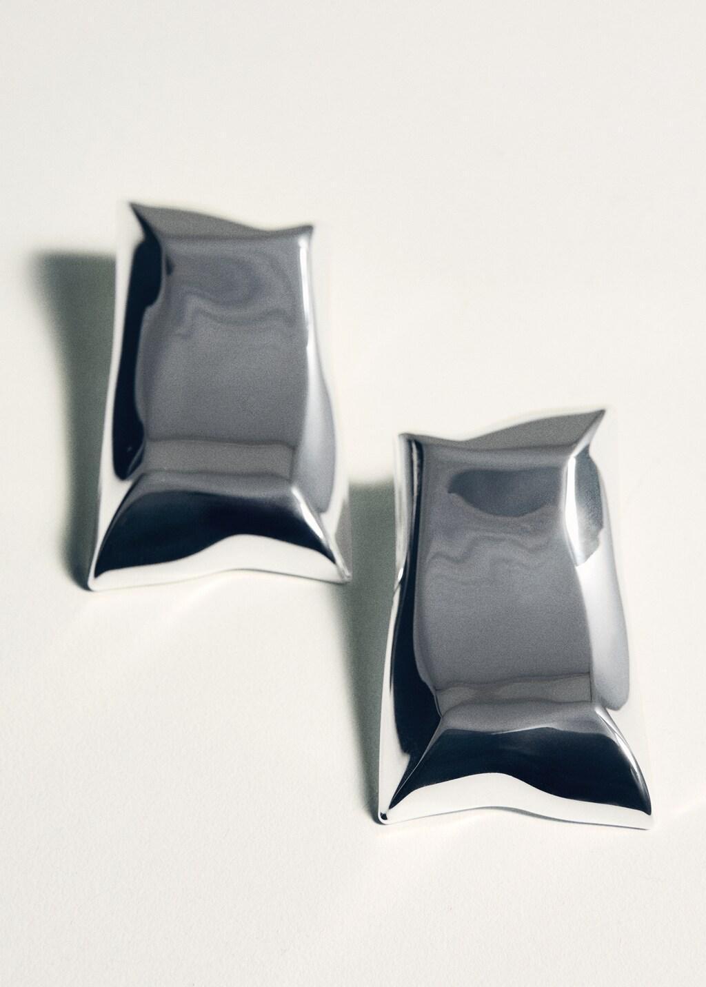 Silver Irregular Metallic Earrings, Silver, large image number 1