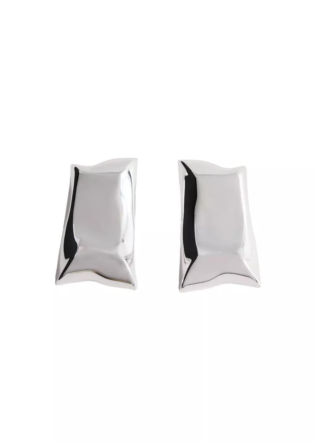 Silver Irregular Metallic Earrings, Silver, large image number 2