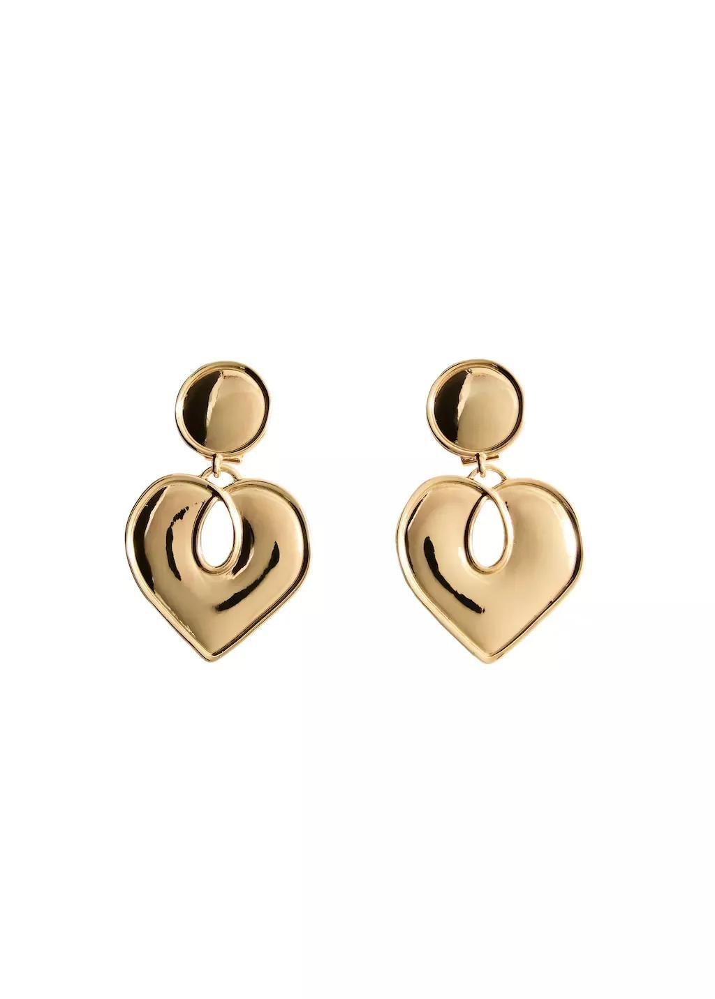 Gold Textured Heart Earrings, Gold, large image number 2