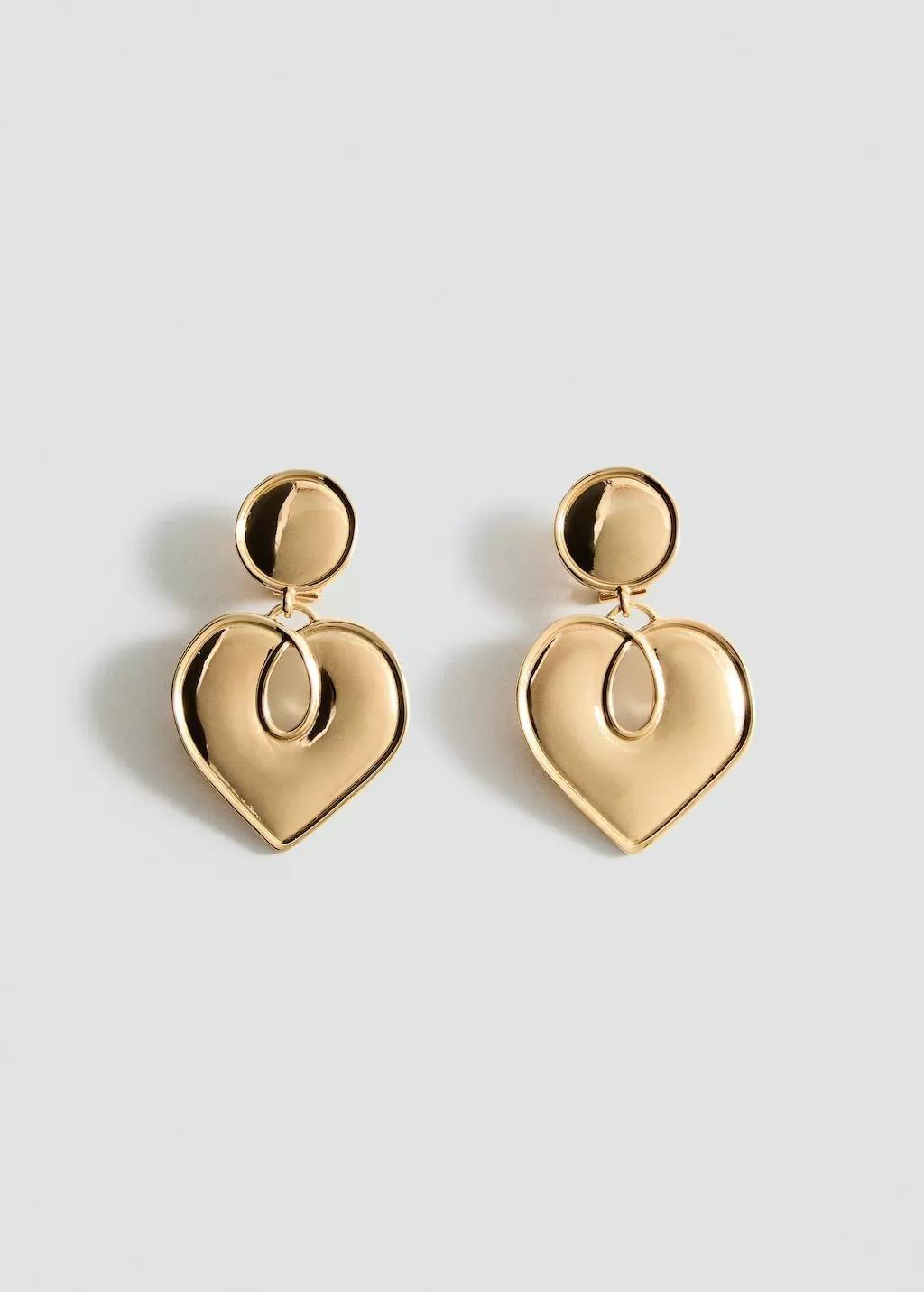 Gold Textured Heart Earrings, Gold, large image number 3