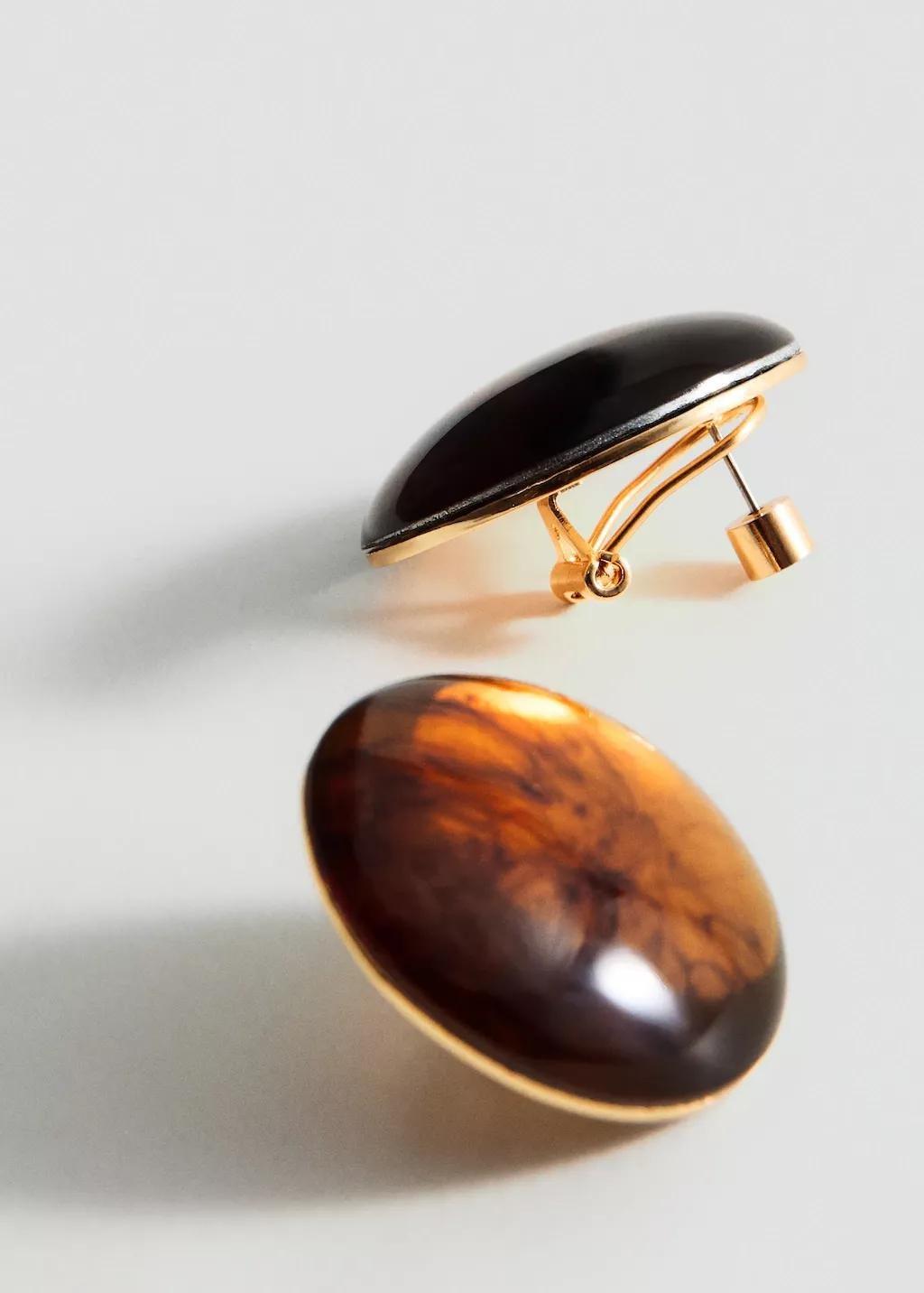 Brown Round Resin Earrings, Brown, large image number 0